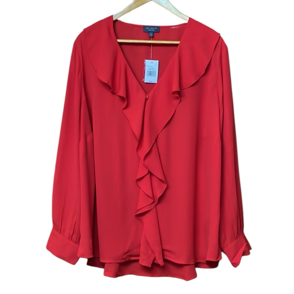 The Limited Top Red Ruffle Blouse Long Sleeve Plus Size 2X NWT